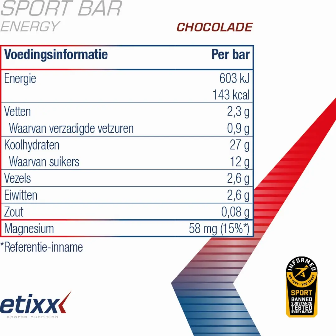 Etixx Energy Sport Bar Chocolate - 12x40g Sportreep - afbeelding 6 van 6