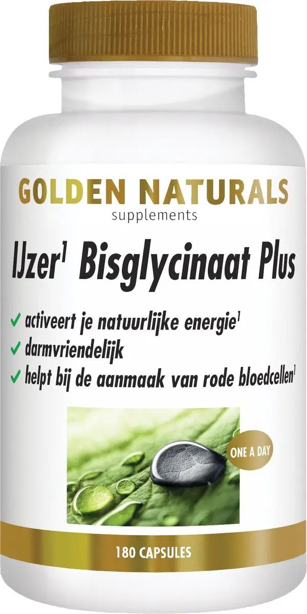 Golden Naturals IJzer Bisglycinaat Plus 180 Vegan Capsules