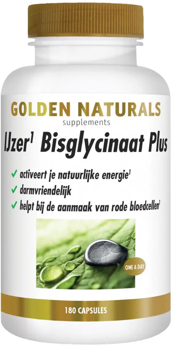 Golden Naturals IJzer Bisglycinaat Plus 180 Vegan Capsules