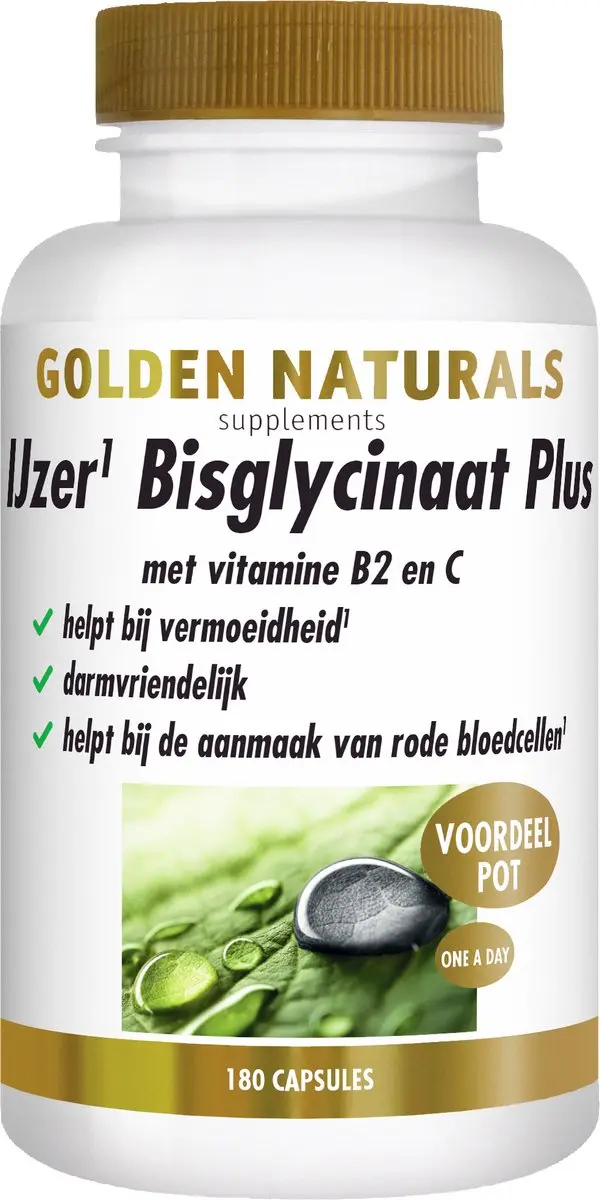 Golden Naturals IJzer Bisglycinaat Plus 180 Vegan Capsules