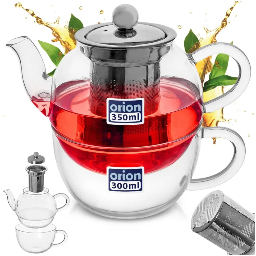 Orion Theepot met Kopje 350ml - Borosilicaatglas - Transparant