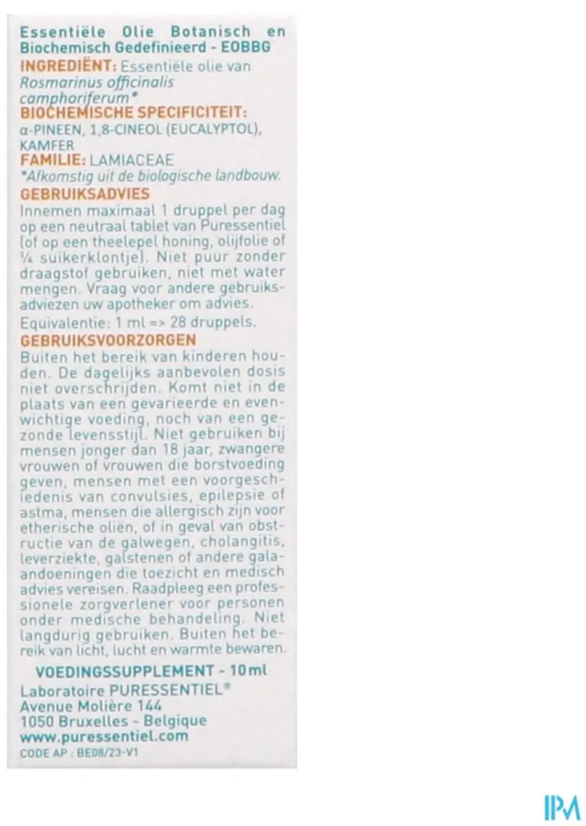 Puressentiel Rozemarijn Kamfer Etherische Olie Biologisch 10ml