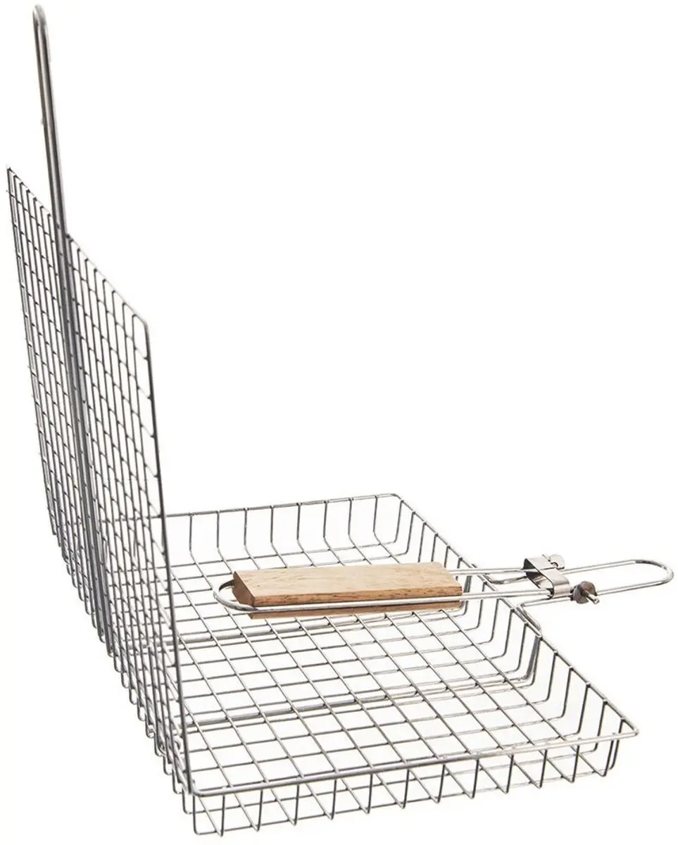 Orion Metalen Grillmand 32x49cm - Houten Handgreep - Chroom - afbeelding 6 van 6
