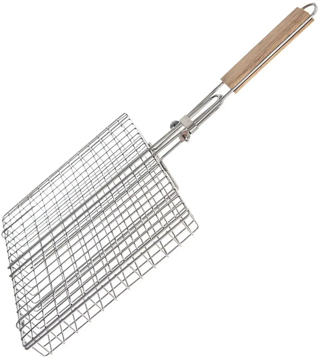 Orion Metalen Grillmand 32x49cm - Houten Handgreep - Chroom