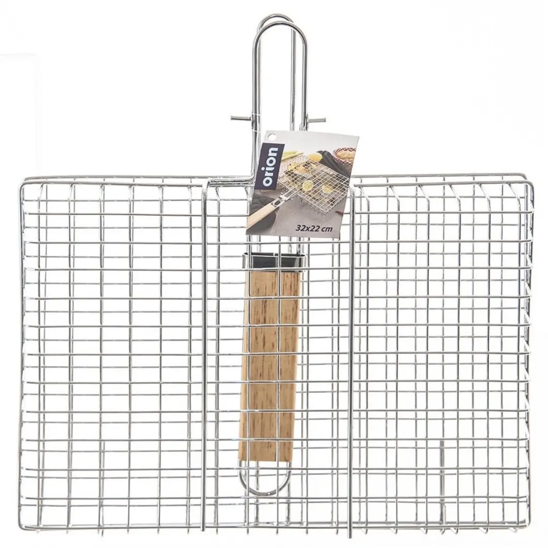 Orion Metalen Grillmand 32x49cm - Houten Handgreep - Chroom