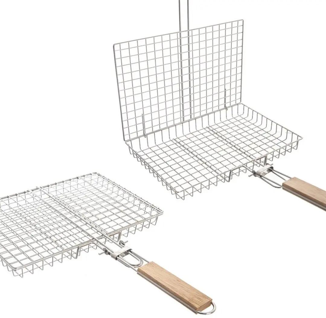 Orion Metalen Grillmand 32x49cm - Houten Handgreep - Chroom