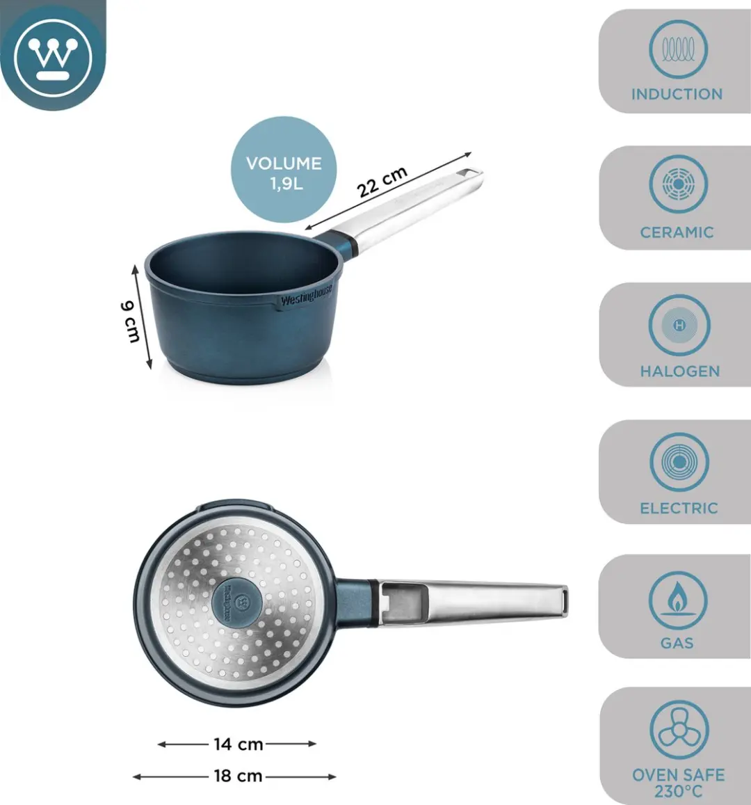 Westinghouse Performance Steelpan 1L - Ø18cm - Blauw