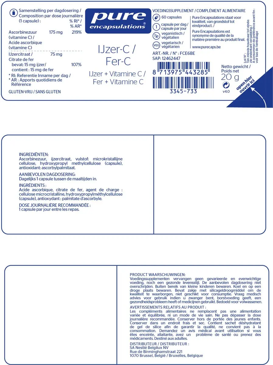 Pure Encapsulations IJzer-C 60 Capsules