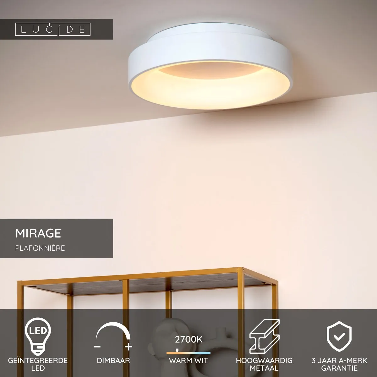 Lucide Mirage Plafondlamp Ø45cm - LED 33W 2700K Wit