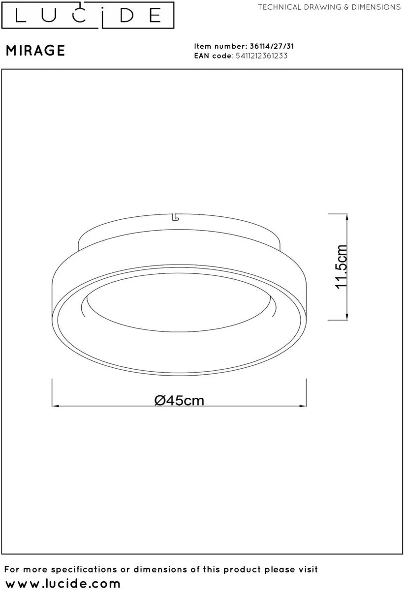 Lucide Mirage Plafondlamp Ø45cm - LED 33W 2700K Wit