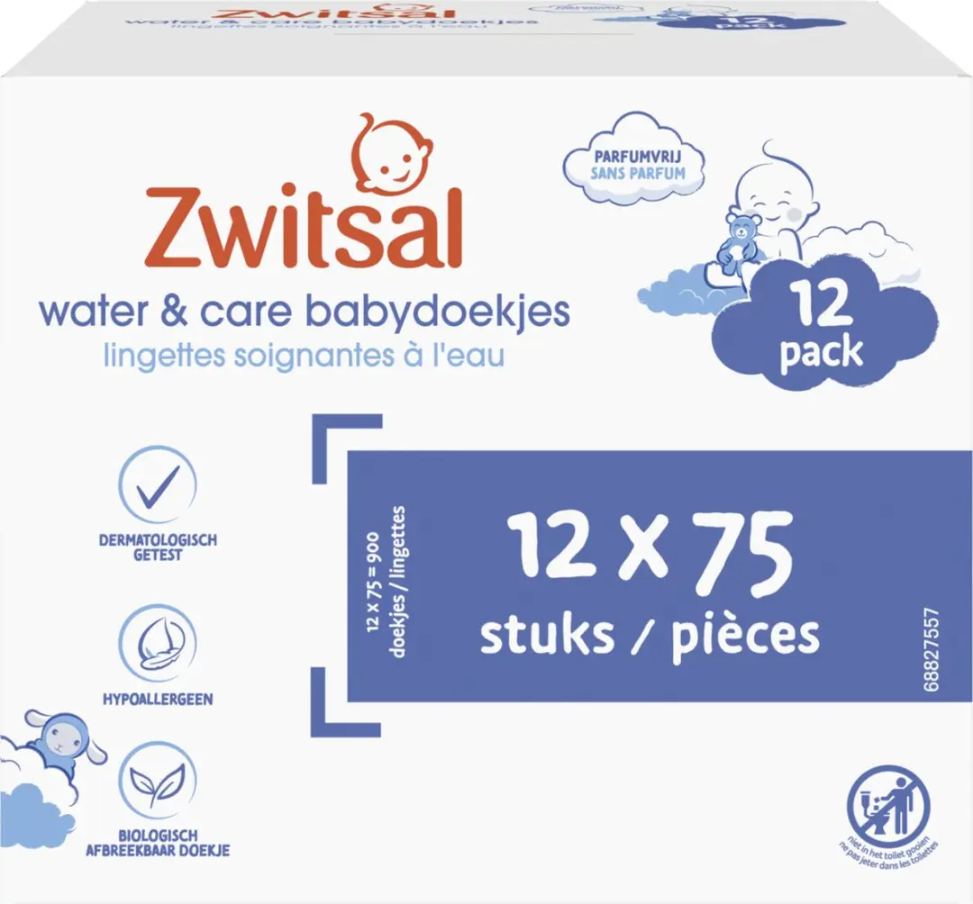 Zwitsal Water & Care Billendoekjes 900 Stuks