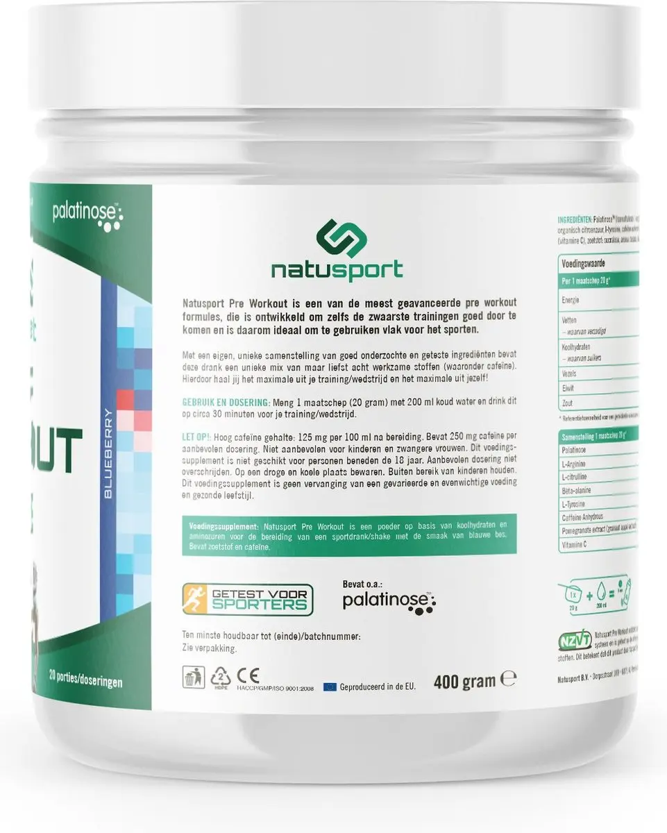 Natusport Pre Workout Bosbes 400g - 20 Doses