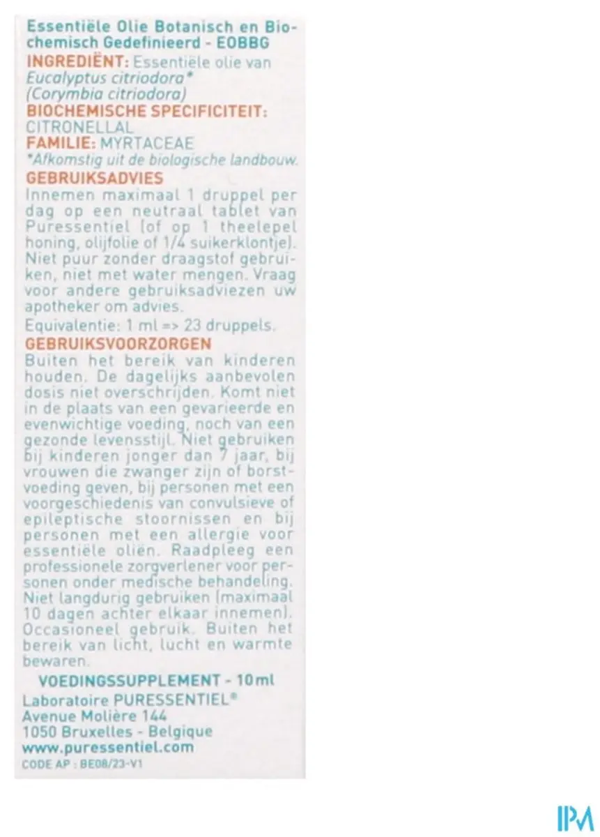 Puressentiel Eucalyptus Citroen Etherische Olie Biologisch 10ml