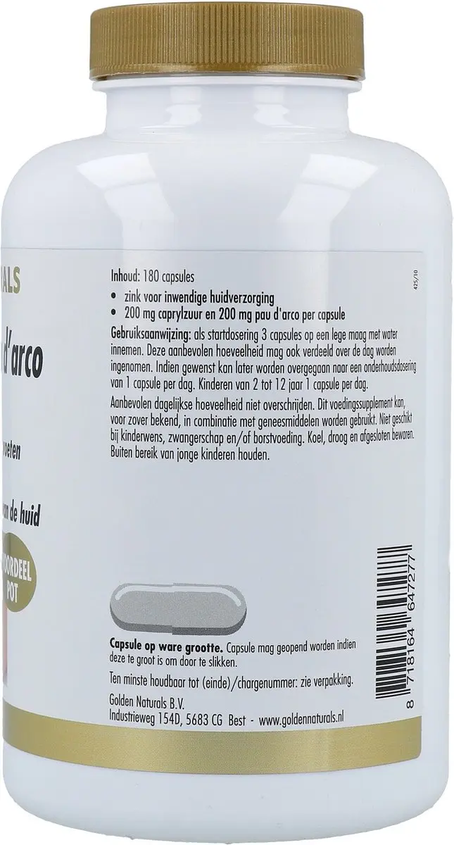 Golden Naturals Caprylzuur & Pau d’arco 180 Capsules