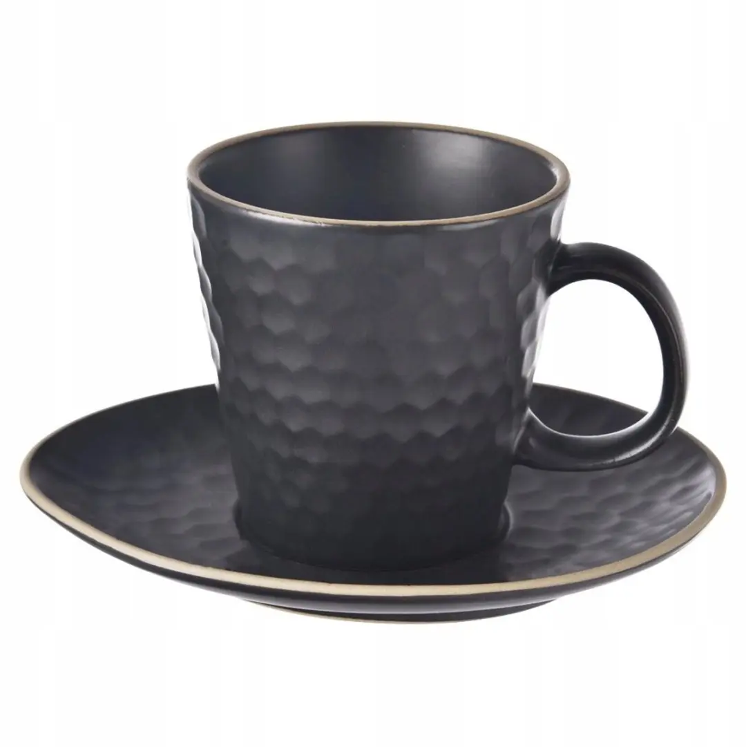Orion Tea Time Espresso Kopje met Schotel 95ml - Zwart - 2 Stuks