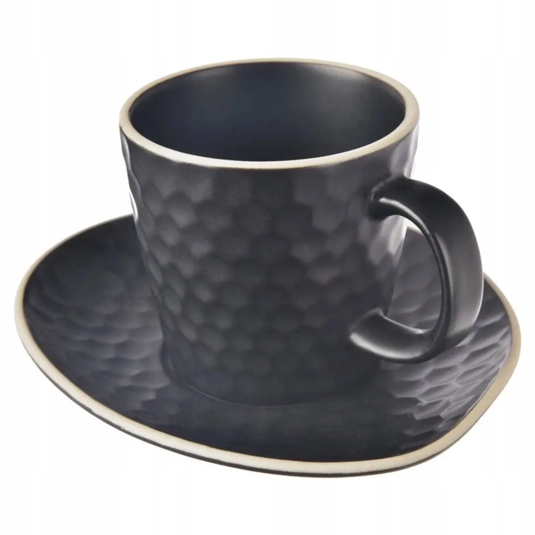 Orion Tea Time Espresso Kopje met Schotel 95ml - Zwart - 2 Stuks