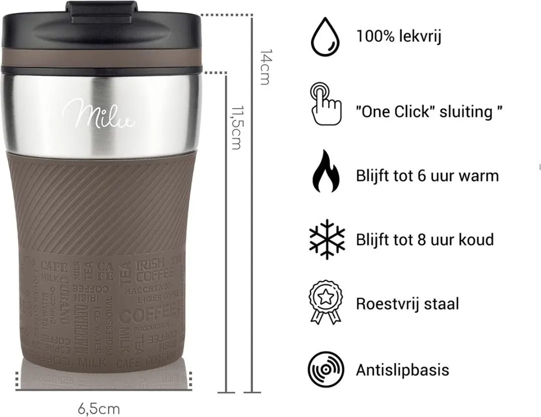 Milu Thermosbeker 210ml - Roestvrij staal - Bruin - afbeelding 3 van 6