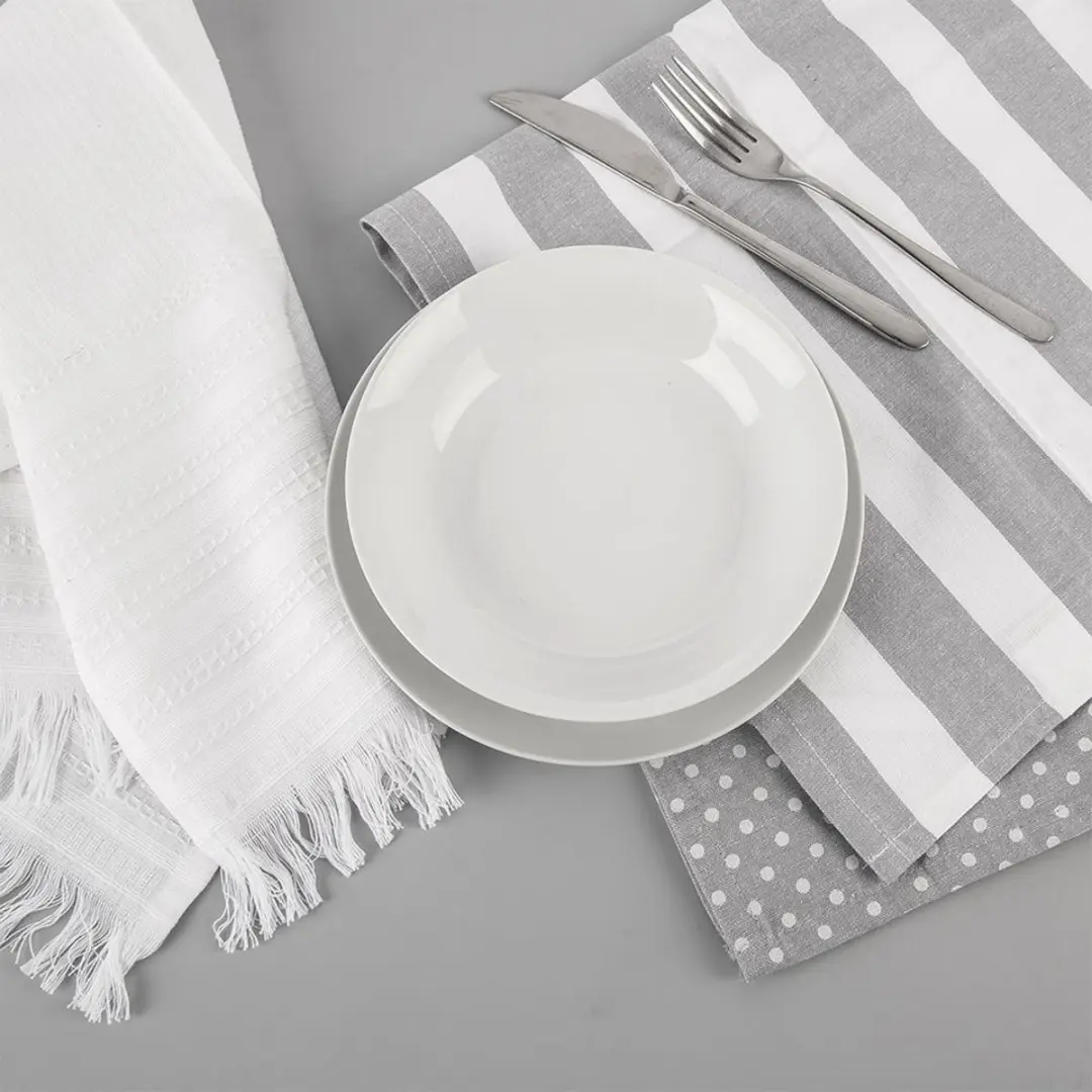 Orion Katoenen Keukenhanddoeken Set 70x50cm - Grijs/Wit - 3 Stuks