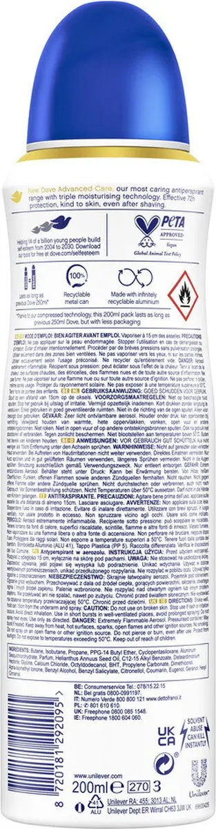 Dove Advanced Care Deodorant Spray Original - 6x200ml
