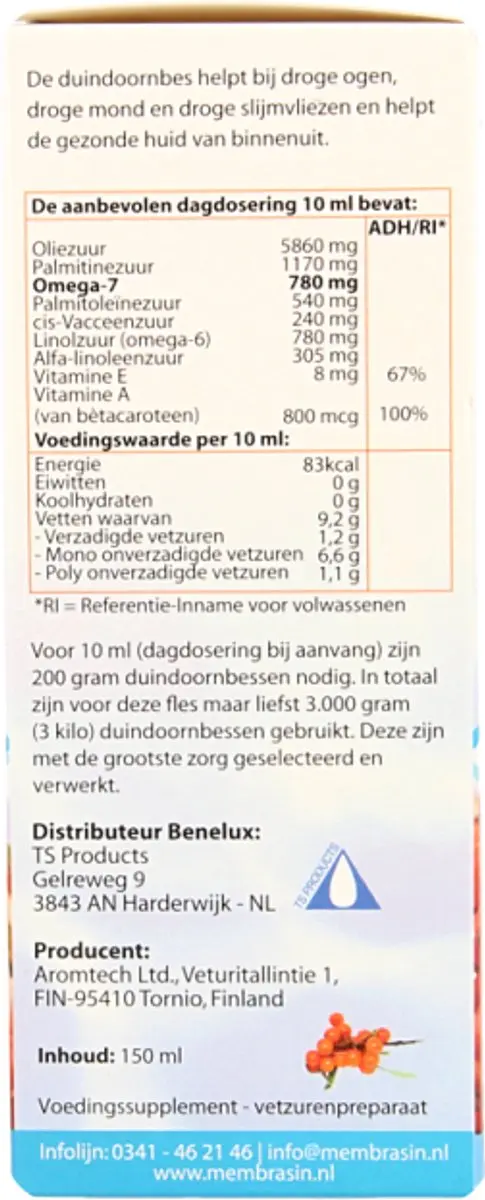 Membrasin Vloeibaar Omega 7 Voedingssupplement 150ml