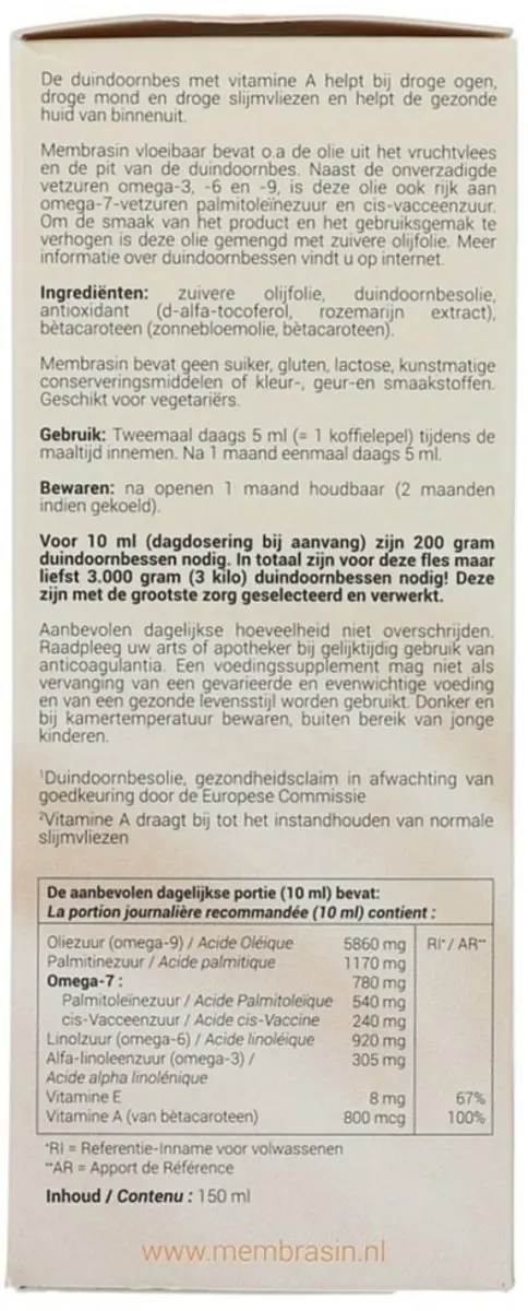 Membrasin Vloeibaar Omega 7 Voedingssupplement 150ml
