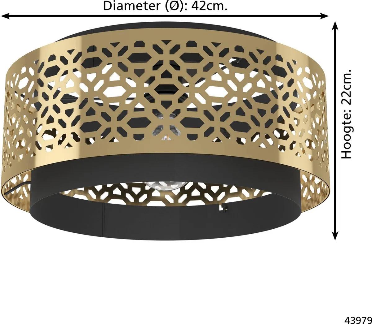 Eglo Sandbach Plafondlamp E27 - Ø42cm - Zwart/Goud