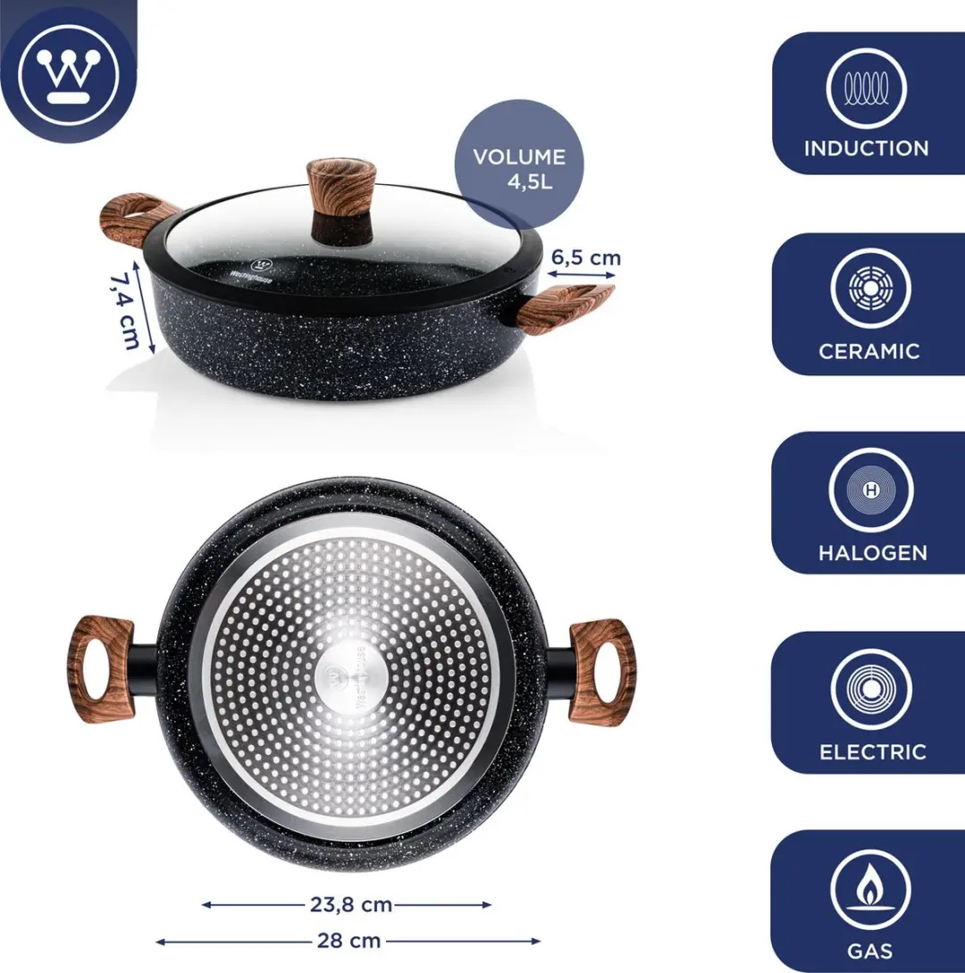 Westinghouse 3-delige Pannenset - Inductie - Zwart Marmer