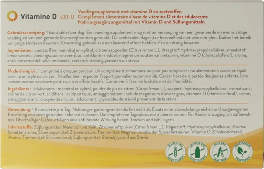 Metagenics Vitamine D 400 IE Kauwtabletten - 168 Stuks - Limoensmaak