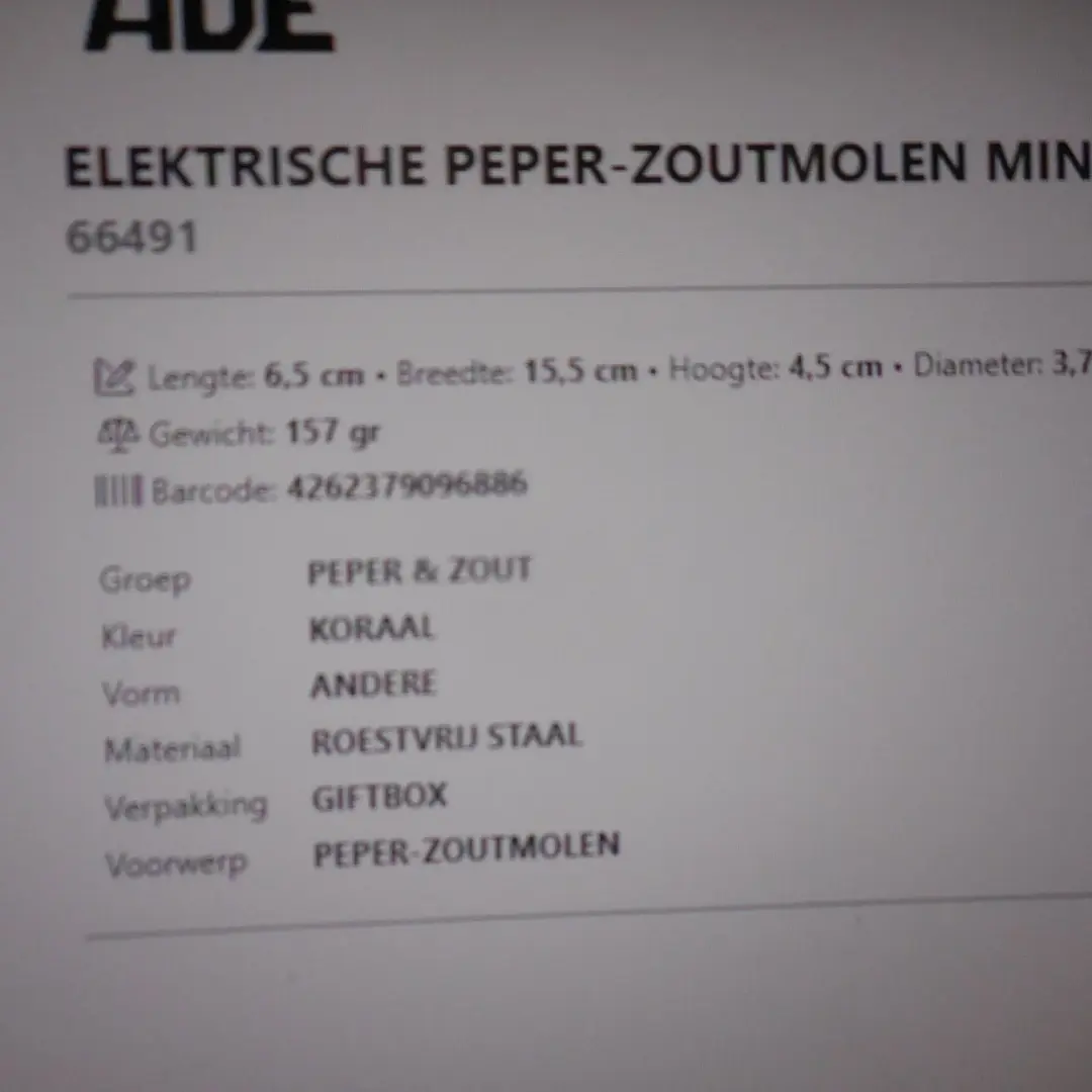 ADE Elektrische Peper-Zoutmolen Mini Coral 66491 - Oplaadbaar