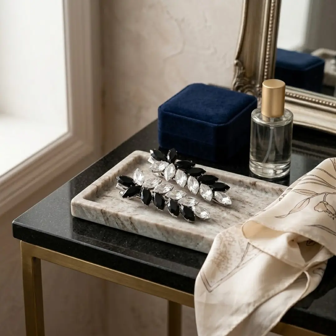 NUVEX Haarclips Set - 2 Stuks - Zwart/Wit Strass