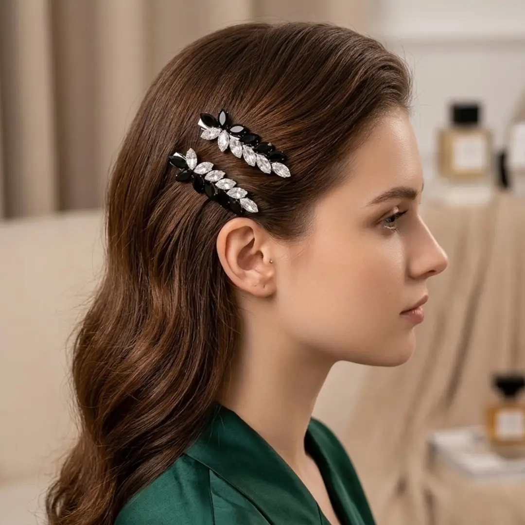 NUVEX Haarclips Set - 2 Stuks - Zwart/Wit Strass
