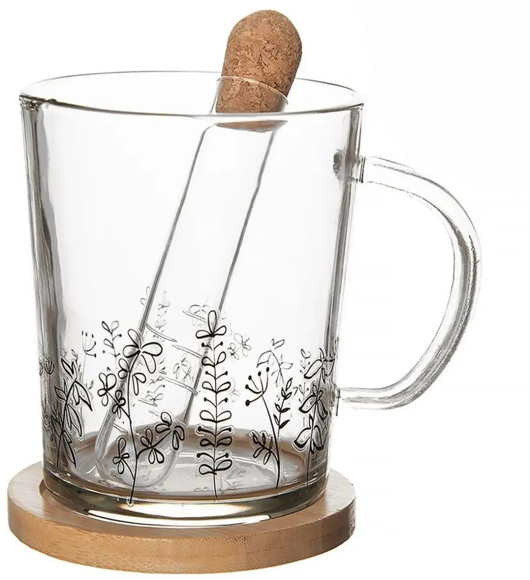 Orion Louka Glazen Thee-ei 400ml - Bamboe Onderzetter Plantmotief - afbeelding 6 van 6