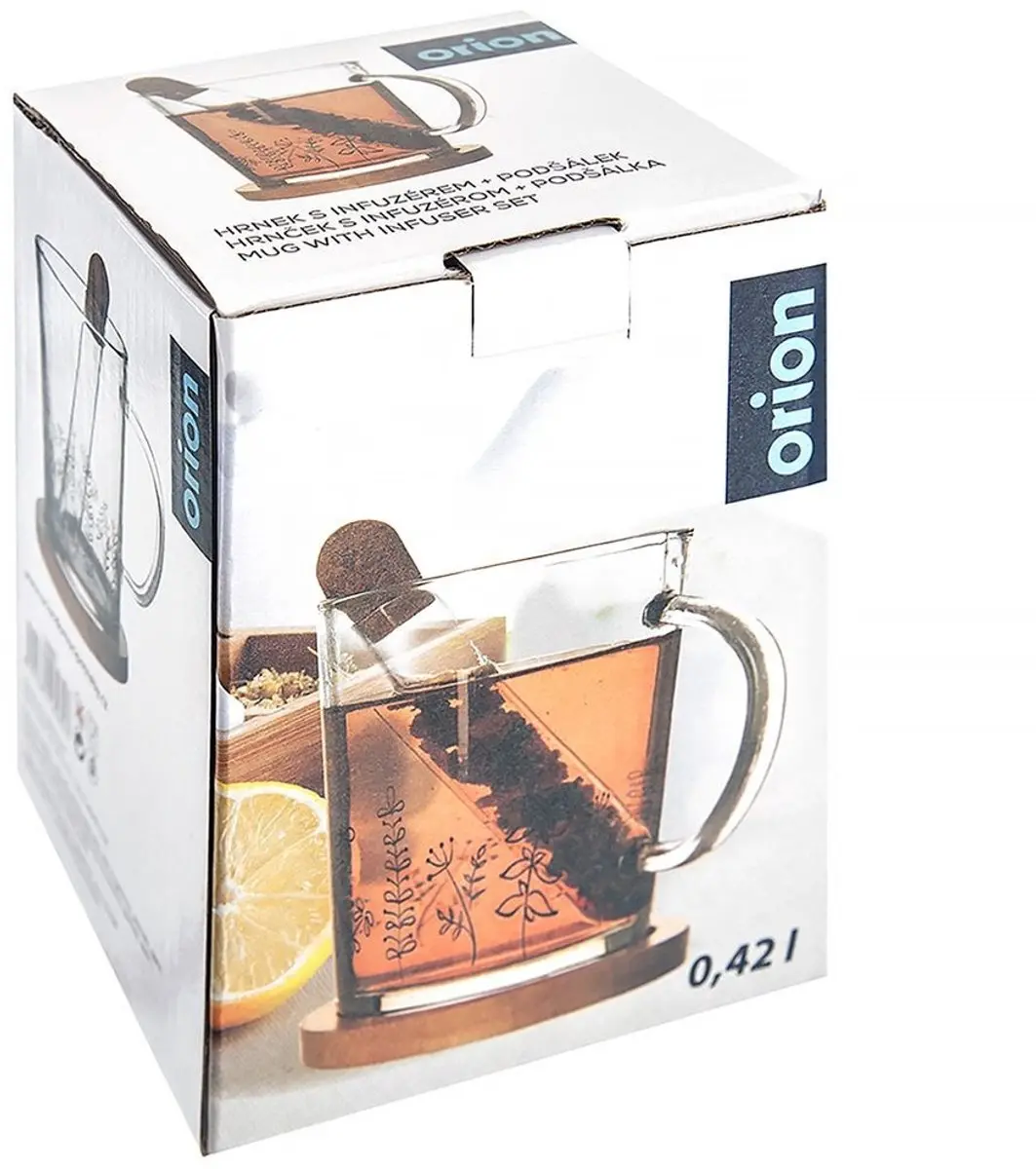 Orion Louka Glazen Thee-ei 400ml - Bamboe Onderzetter Plantmotief