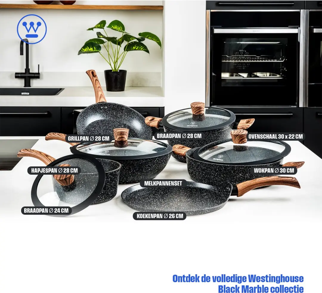 Westinghouse Steelpan Ø20cm Inductiepan - 3L - Zwart Marmer