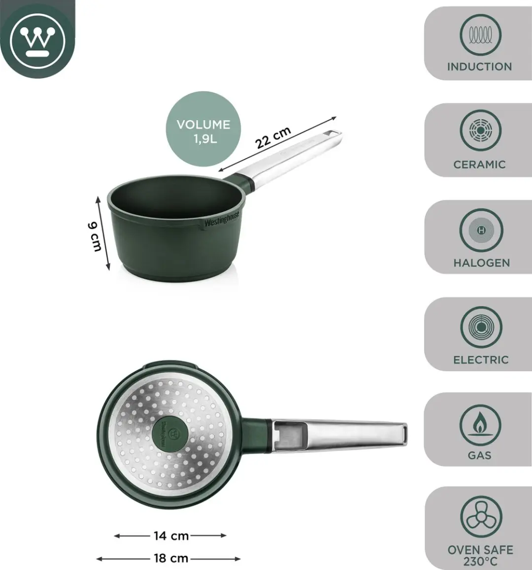 Westinghouse Performance Steelpan 18cm - 1L - Groen