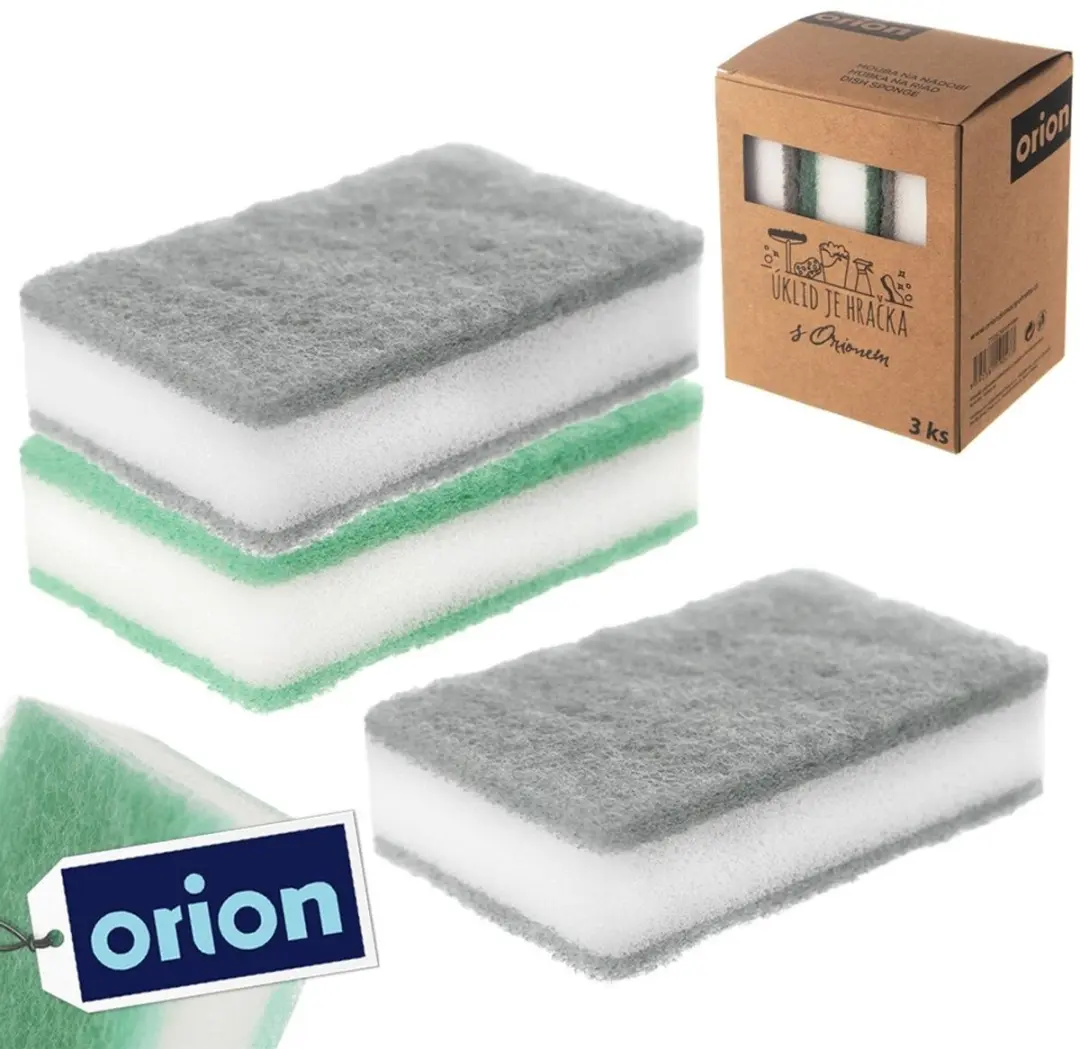 Orion Clean Herbruikbare Afwassponzen - 3 Stuks - Grijs/ Groen
