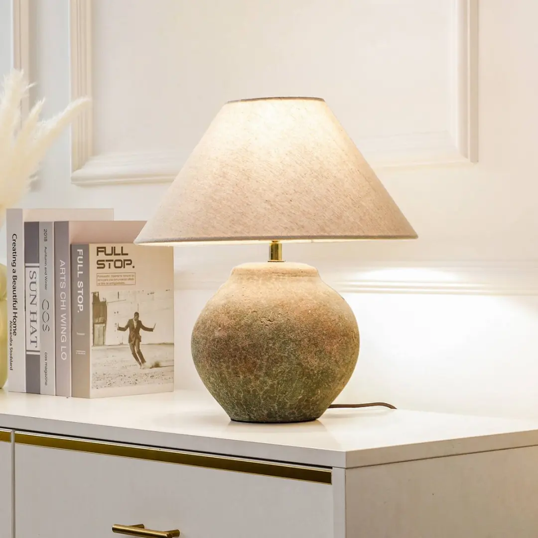 Lucande Textiel Tafellamp - 1 Lichtpunt - 35cm - E27 - Bruin/Beige