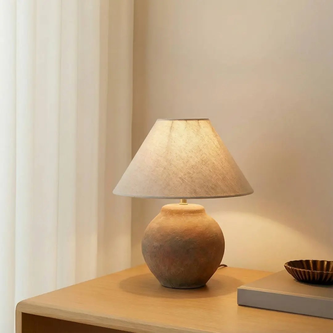 Lucande Textiel Tafellamp - 1 Lichtpunt - 35cm - E27 - Bruin/Beige