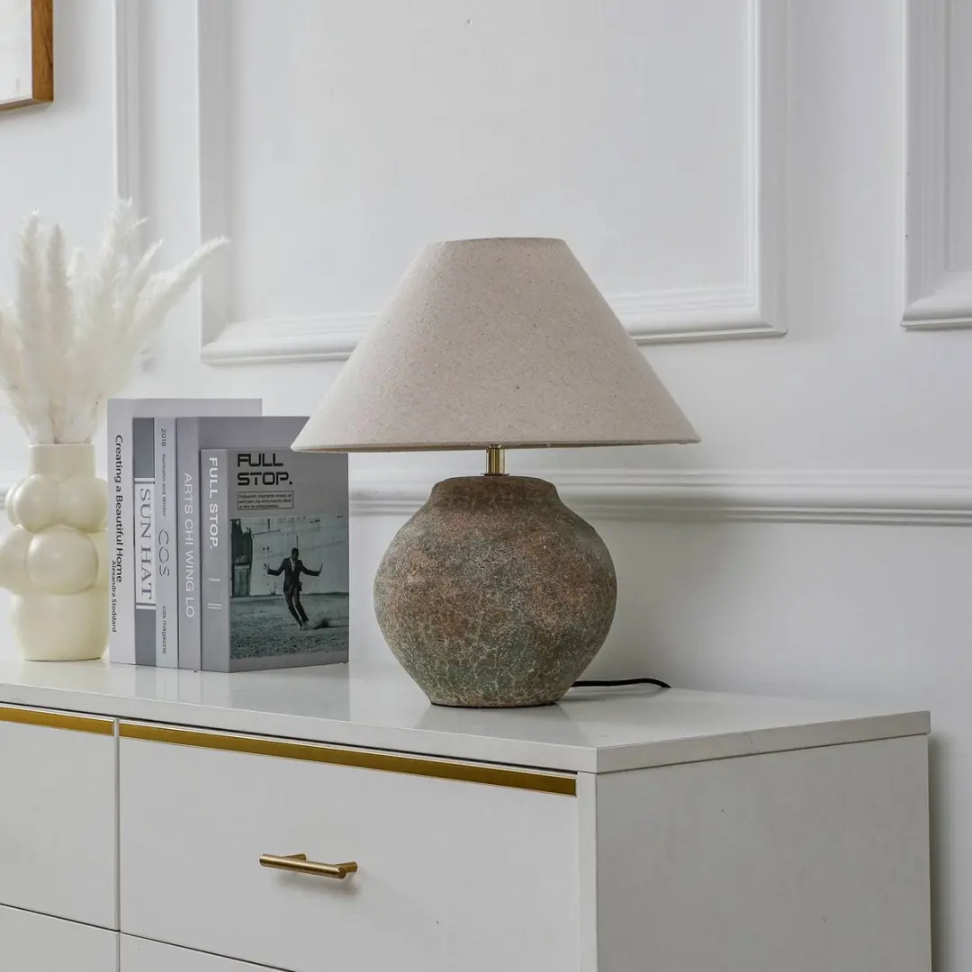 Lucande Textiel Tafellamp - 1 Lichtpunt - 35cm - E27 - Bruin/Beige