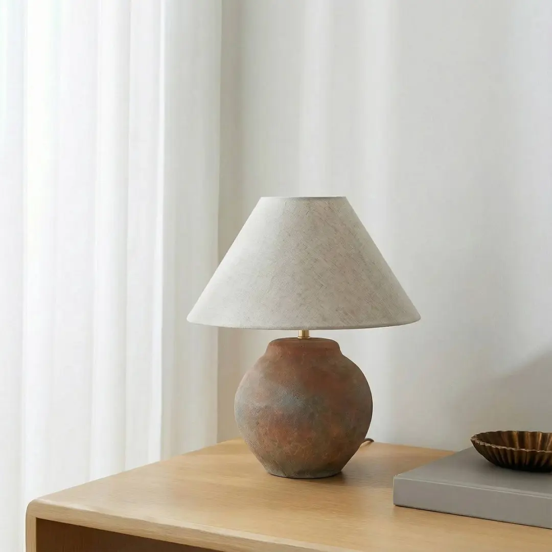 Lucande Textiel Tafellamp - 1 Lichtpunt - 35cm - E27 - Bruin/Beige