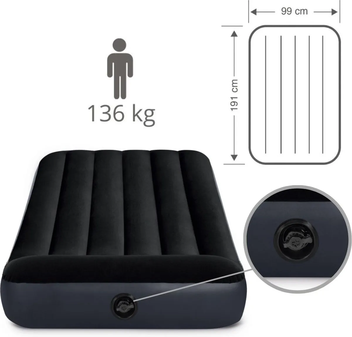 Intex Pillow Rest Luchtbed 1 Persoons - Donkerblauw