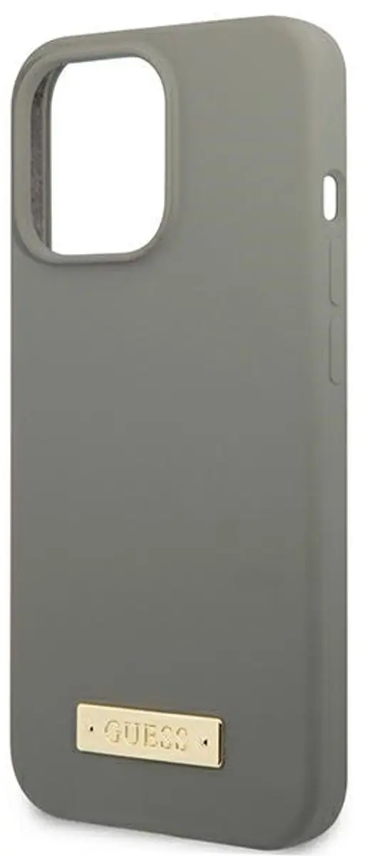 Guess Silicone Logo Plate MagSafe iPhone 13 Hoesje - Grijs