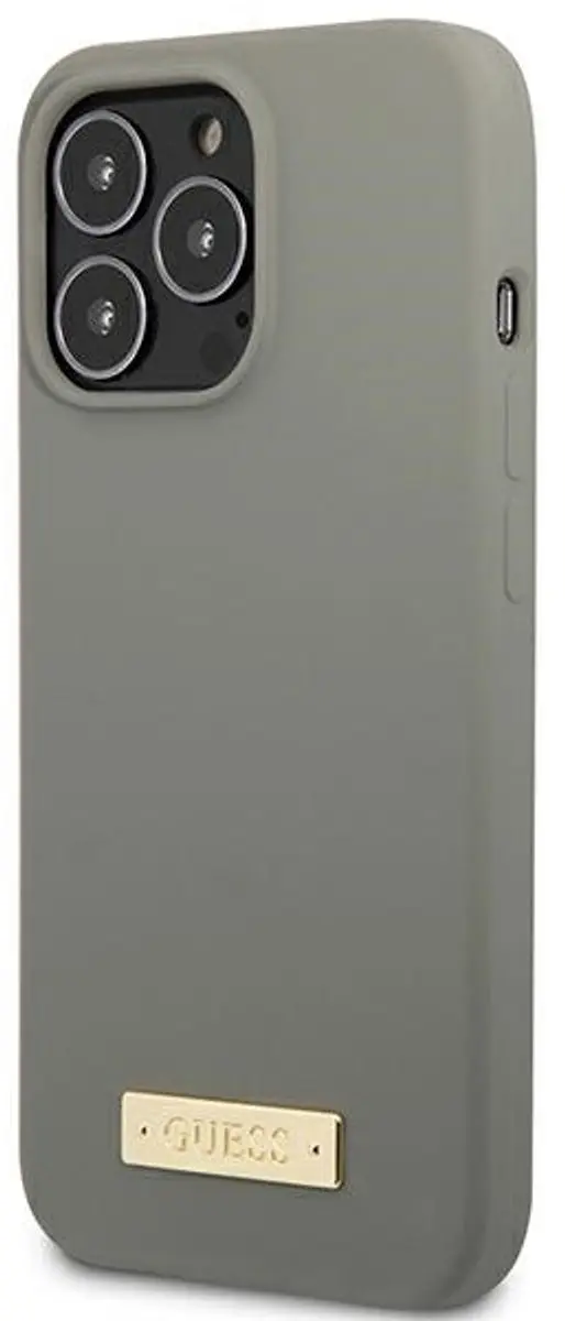 Guess Silicone Logo Plate MagSafe iPhone 13 Hoesje - Grijs
