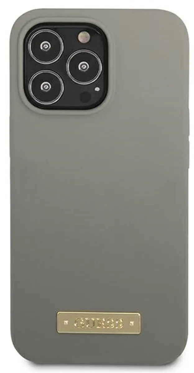 Guess Silicone Logo Plate MagSafe iPhone 13 Hoesje - Grijs