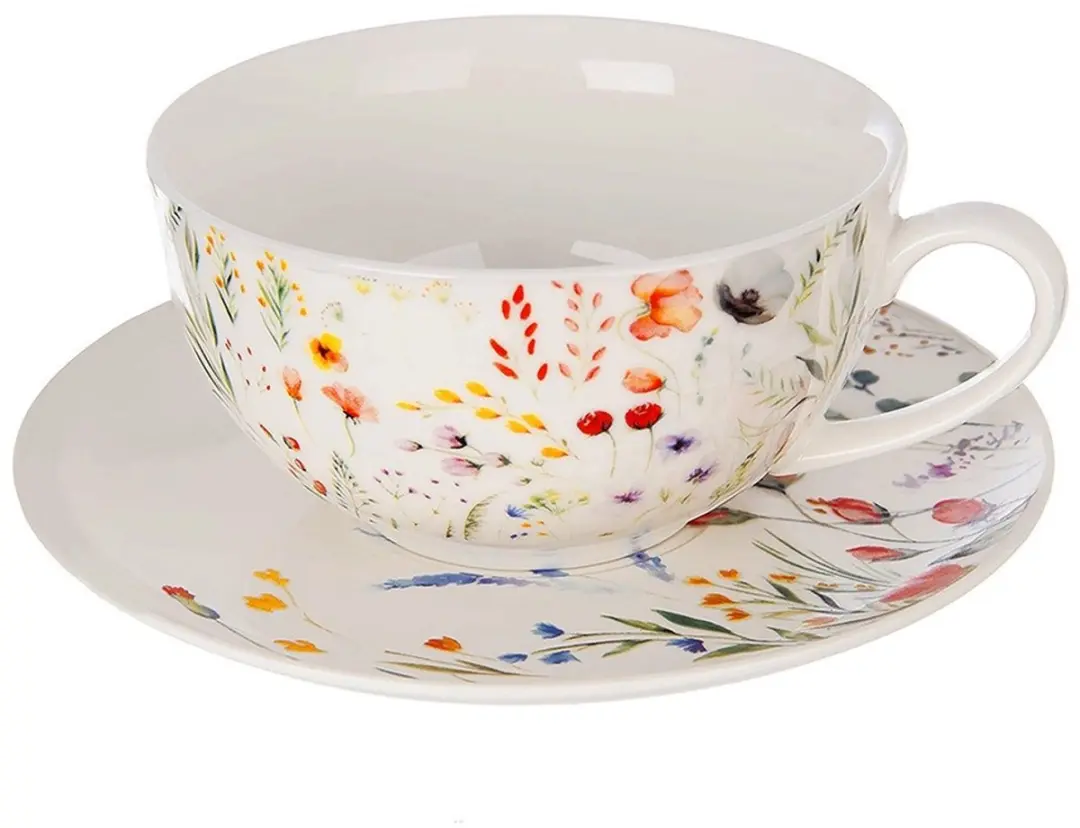 Orion Maki Porseleinen Theepot & Koppen Set 680ml - Veldbloemen - 3-delig