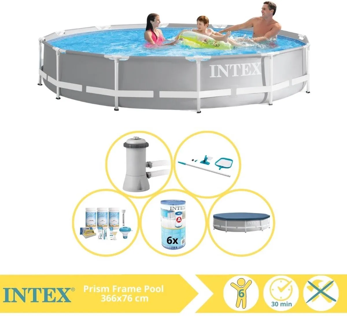 Intex Prism Frame 26712GN Opzetzwembad 366x76cm - Grijs/Wit - afbeelding 2 van 6
