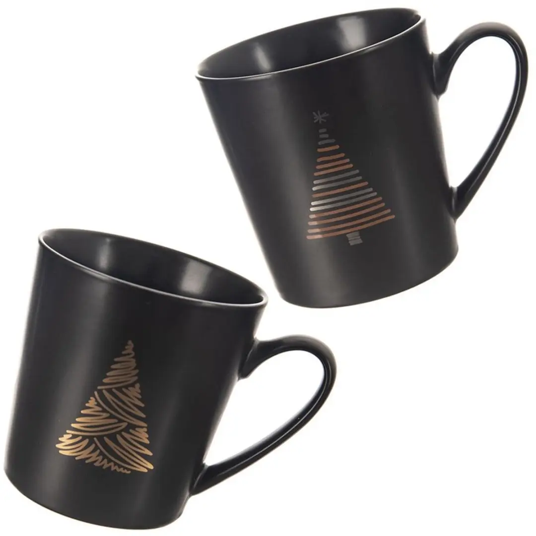 Orion Porseleinen Mok 500ml - Kerstboom Motief - Zwart