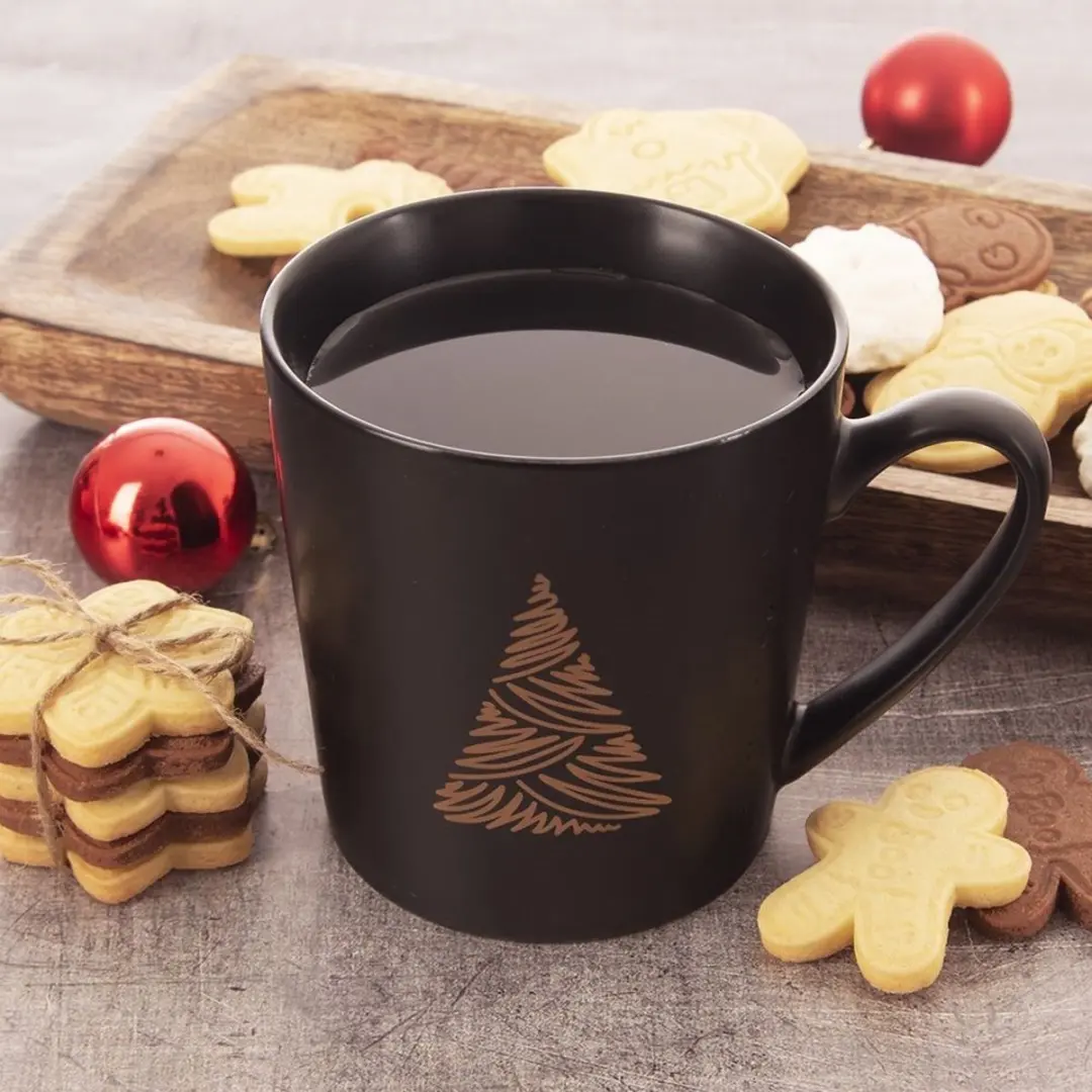 Orion Porseleinen Mok 500ml - Kerstboom Motief - Zwart