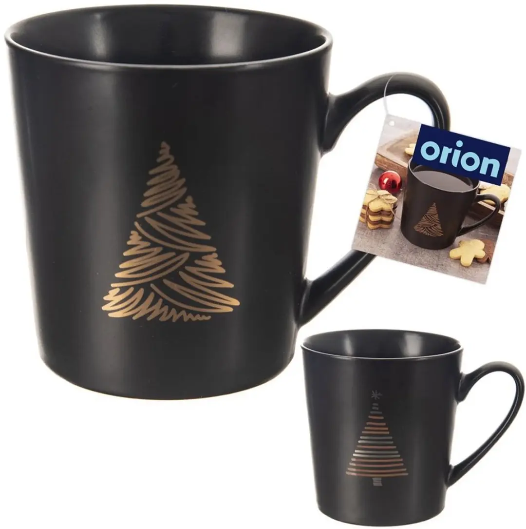 Orion Porseleinen Mok 500ml - Kerstboom Motief - Zwart
