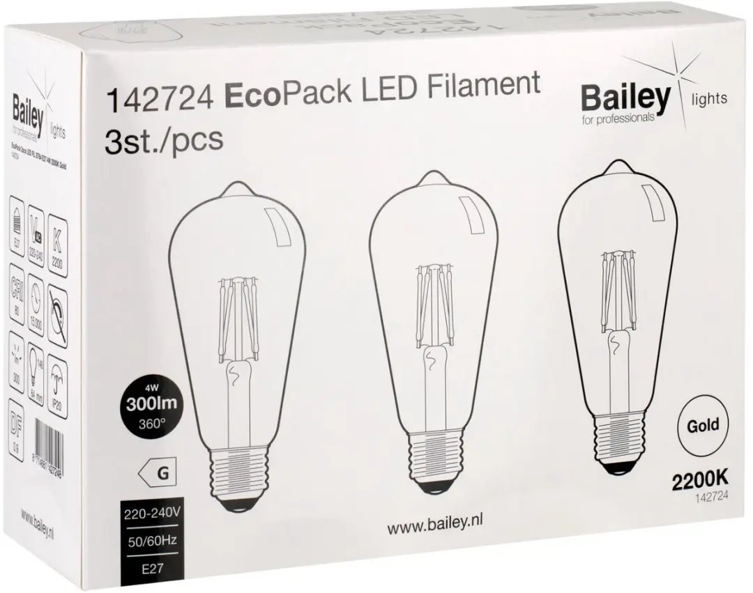 Bailey 3x LED Buislamp E27 4W - Warm wit 1800K